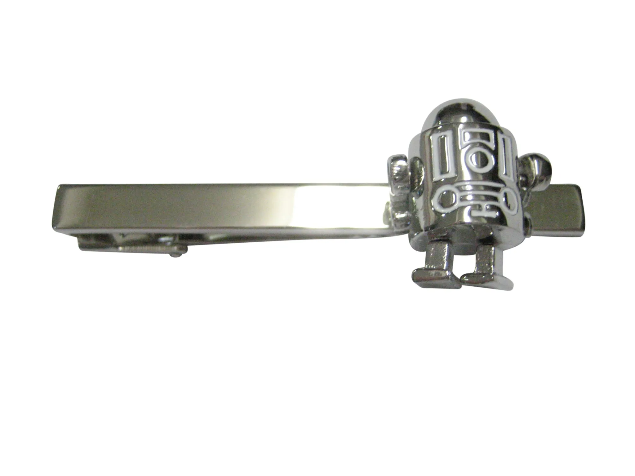 Silver Toned Rounded Robot Tie Clip