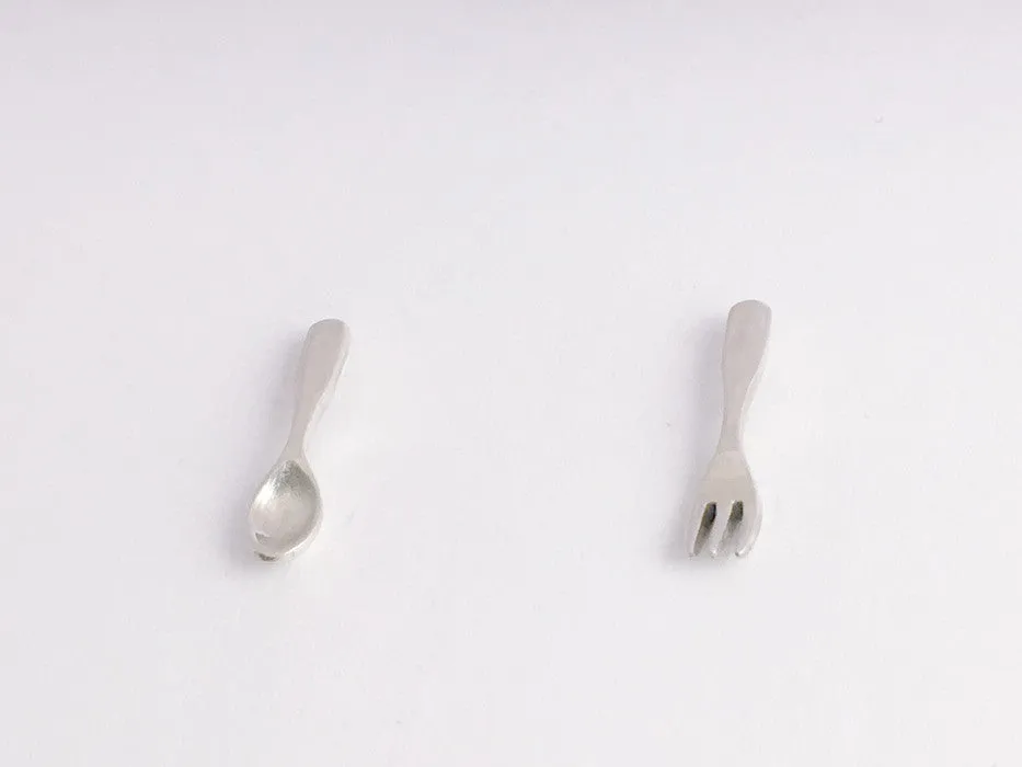 Sterling Silver Spoon & Fork stud earrings- utensils- food- eat- foodie- picnic