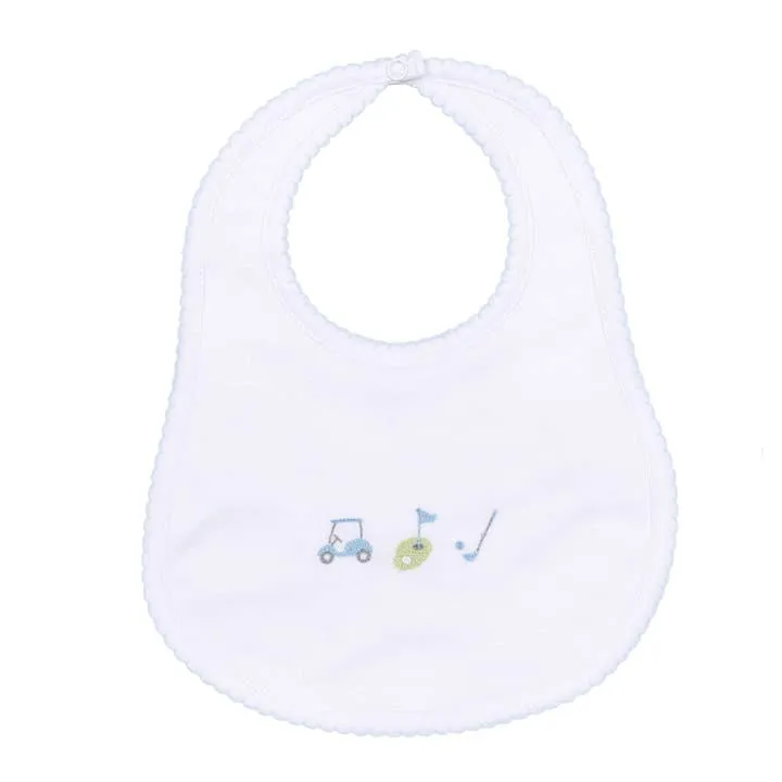 Tiny Tee Time Embroidered Bib