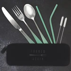 Traditional Silicone Pouch Travel Cutlery Set (Mint Green Ombré)