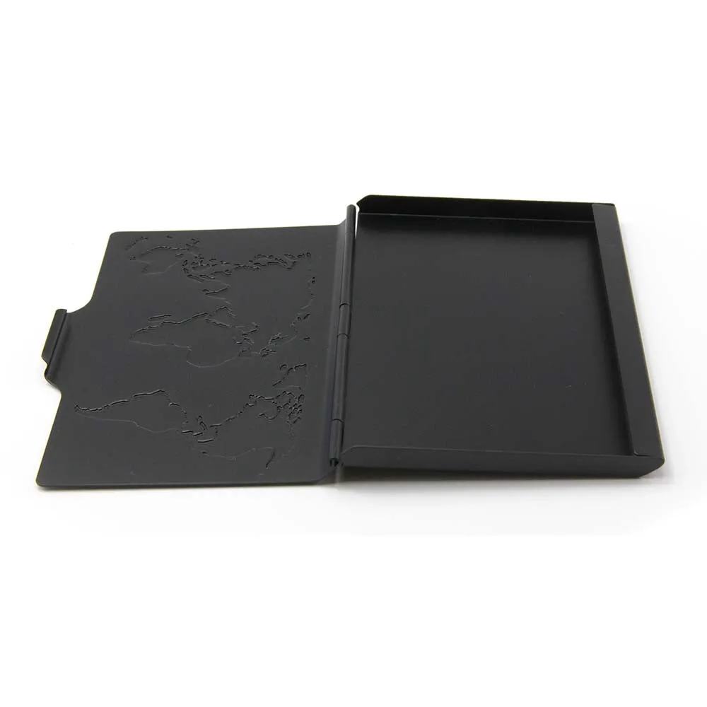 TROIKA Business Card Case with Embossed World Map - Black
