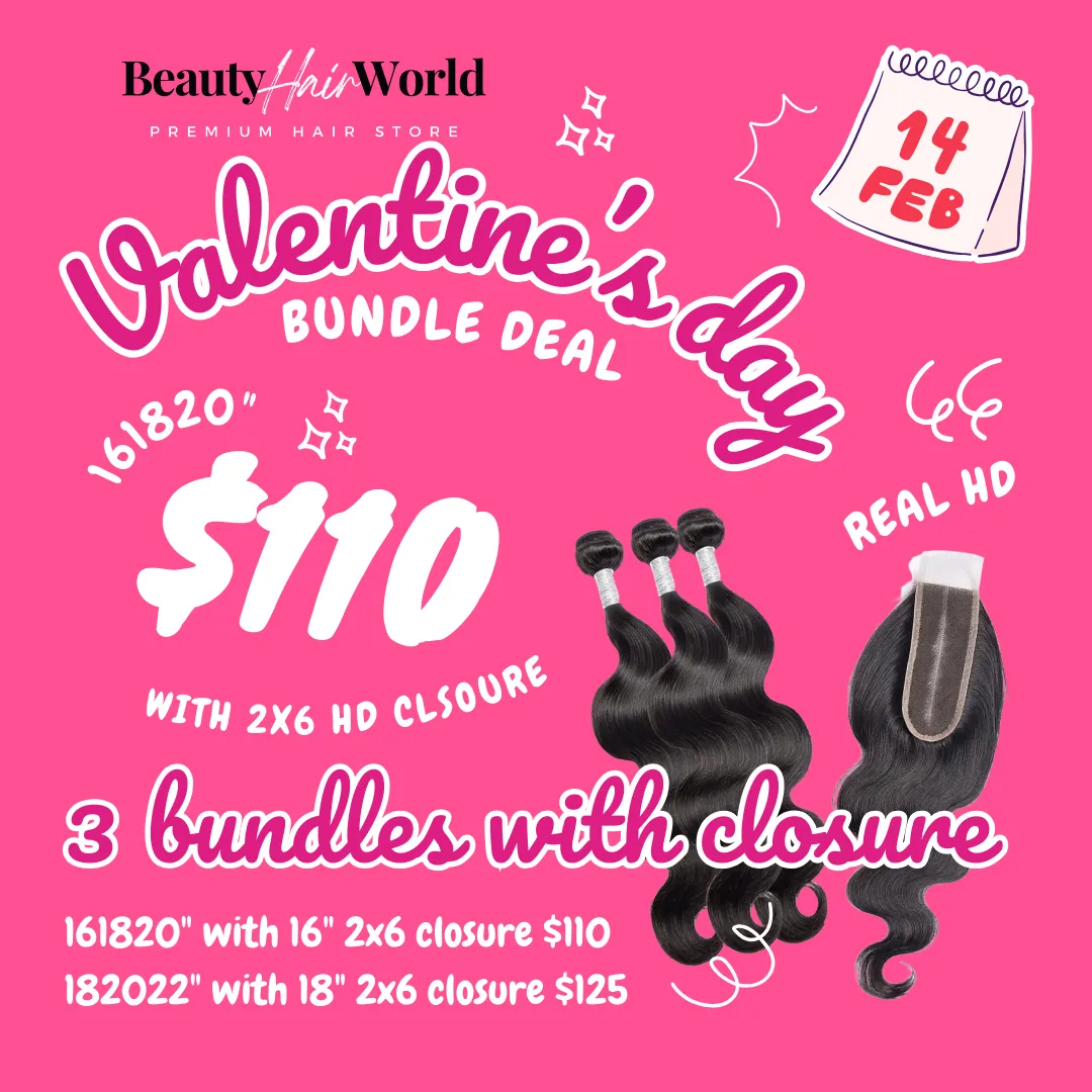 Valentine’s Day Special🌹 10A 3 Bundles with 2x6 HD deep part closure - HOT