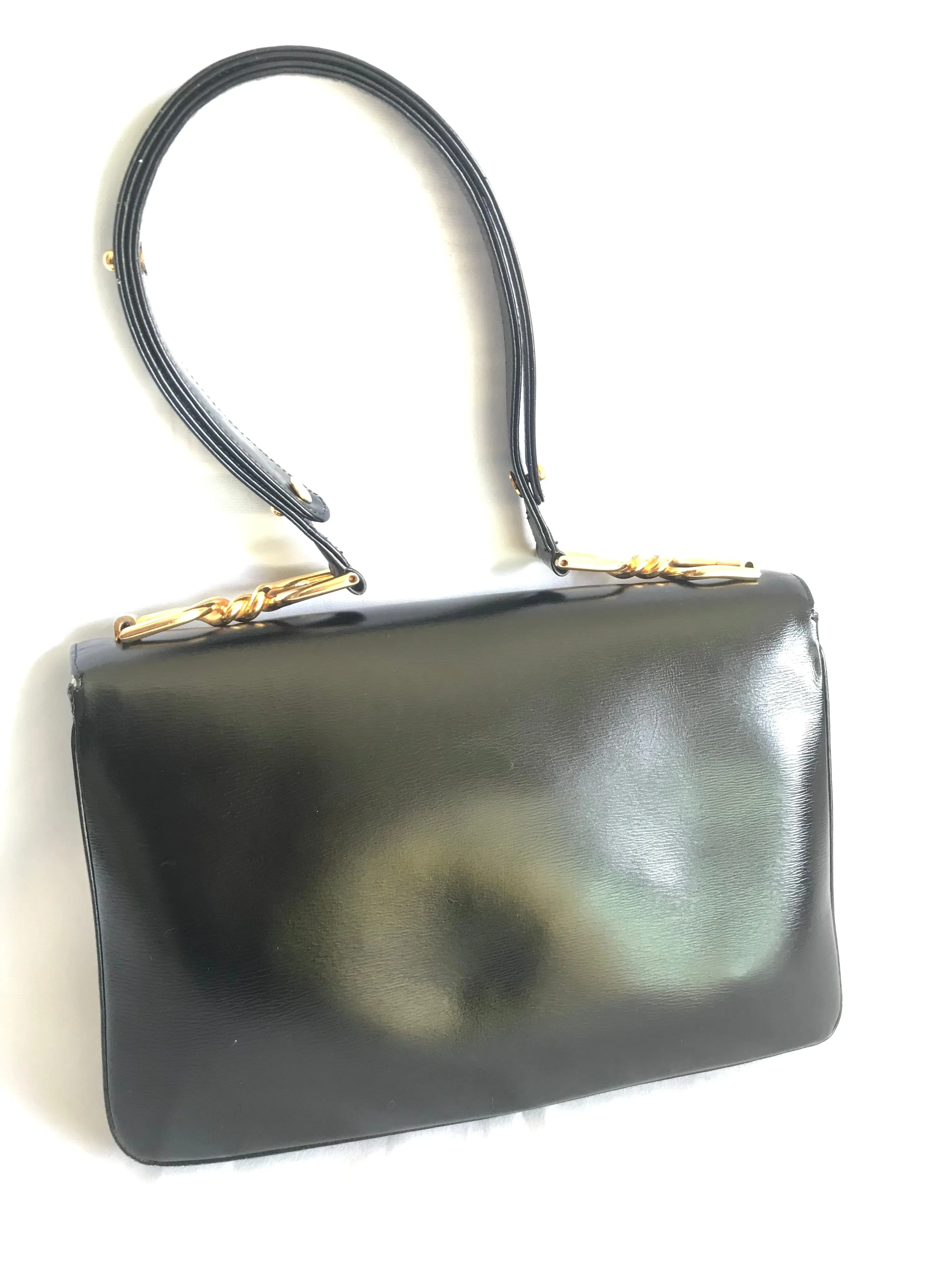 Vintage Lanvin black leather shoulder bag with logo motif. Classic masterpiece. 050320r11