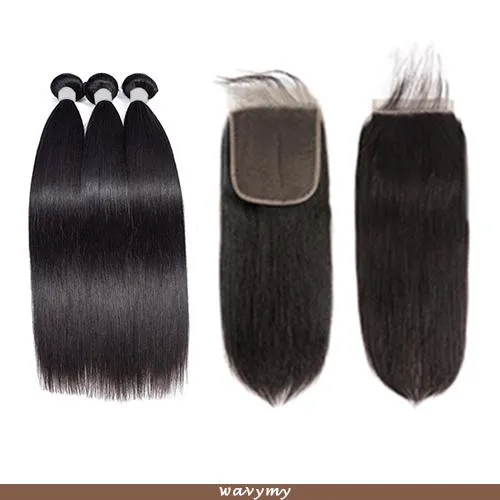 Wavymy Straight Virgin Human Hair 3 Bundles With 6x6 Closure