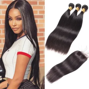 Wavymy Straight Virgin Human Hair 3 Bundles With 6x6 Closure