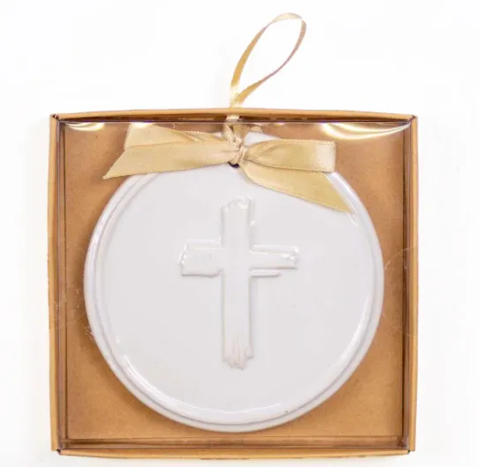 White Cross Embossed Ornament