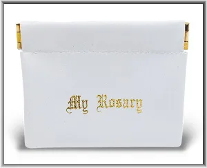 White Vinyl Leatherette Rosary Pouch (Squeeze open and Snaps Closed)