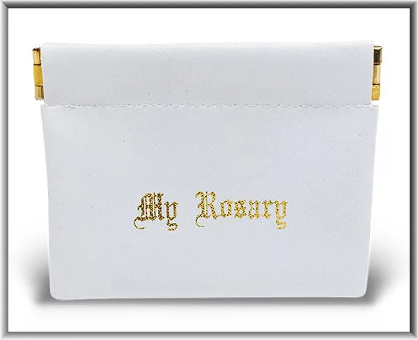White Vinyl Leatherette Rosary Pouch (Squeeze open and Snaps Closed)