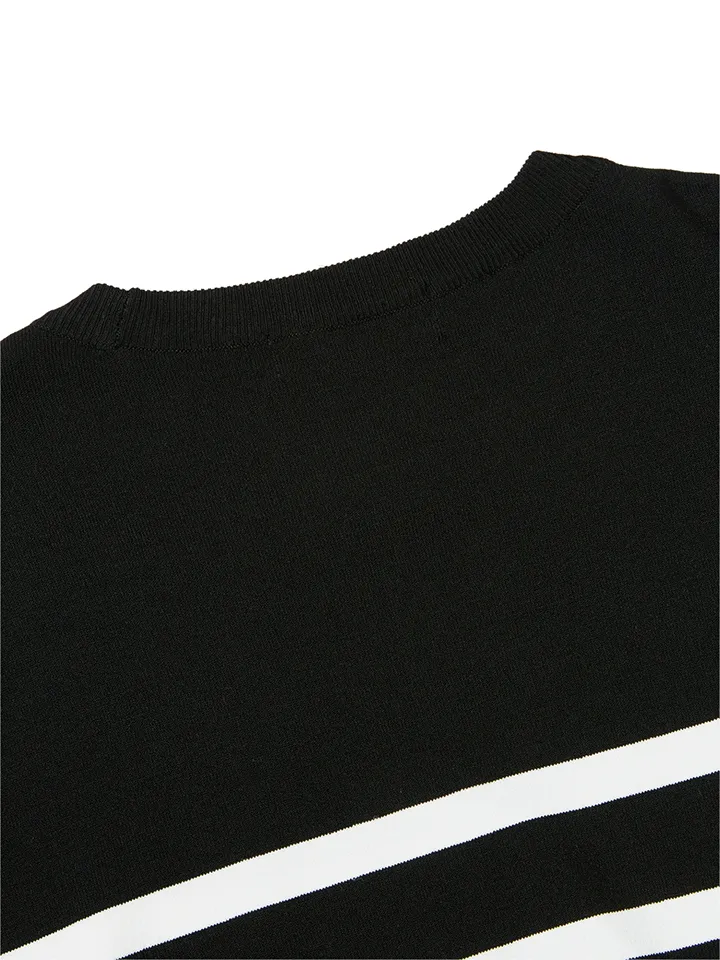 WideAngle: TO Flower Intarsia Round Neck Sweater L - Black