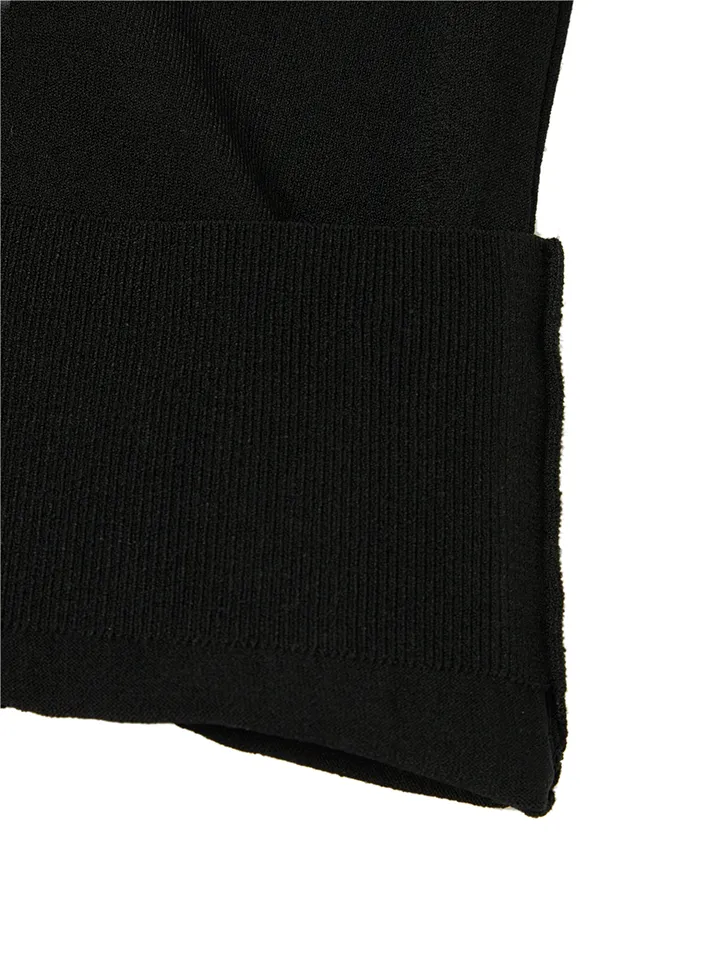 WideAngle: TO Flower Intarsia Round Neck Sweater L - Black