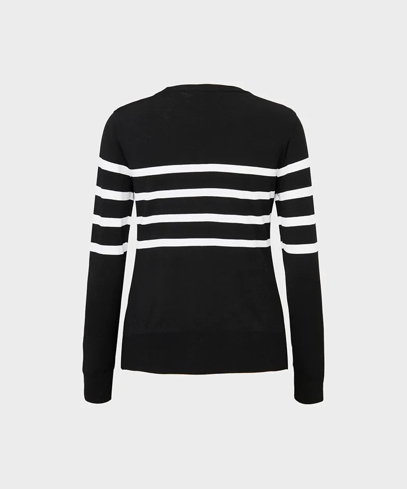 WideAngle: TO Flower Intarsia Round Neck Sweater L - Black