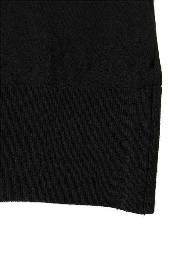WideAngle: TO Flower Intarsia Round Neck Sweater L - Black