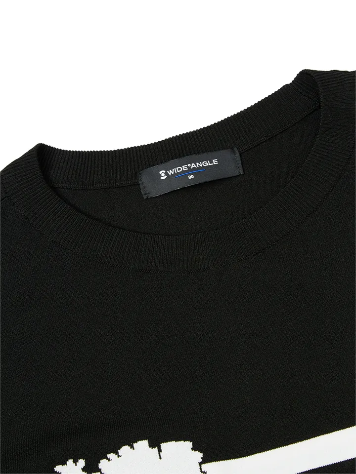 WideAngle: TO Flower Intarsia Round Neck Sweater L - Black
