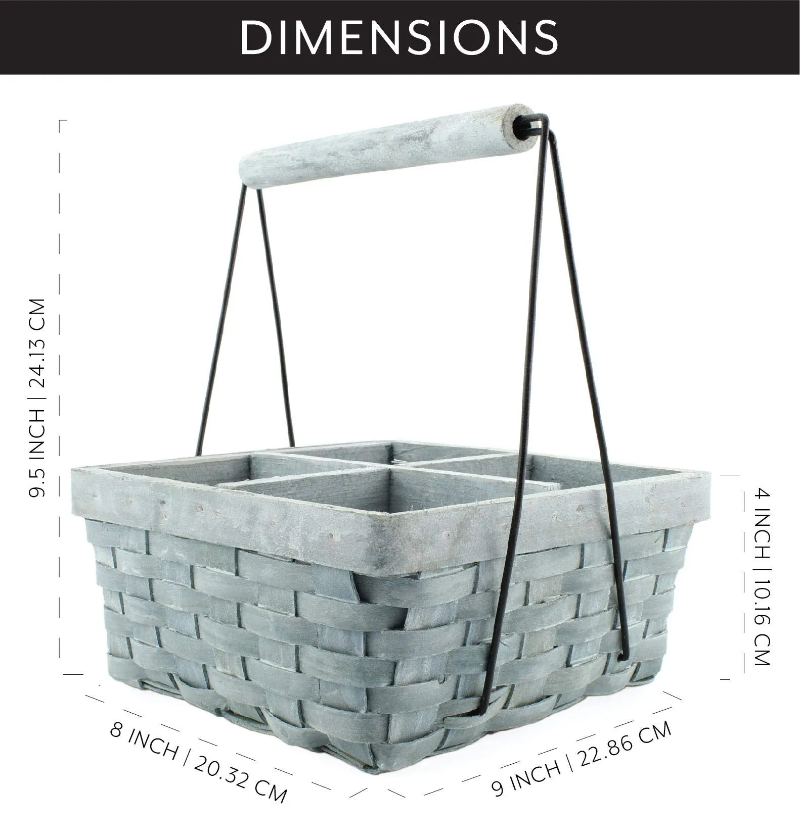 Wood Basket Caddy (Gray Washed)