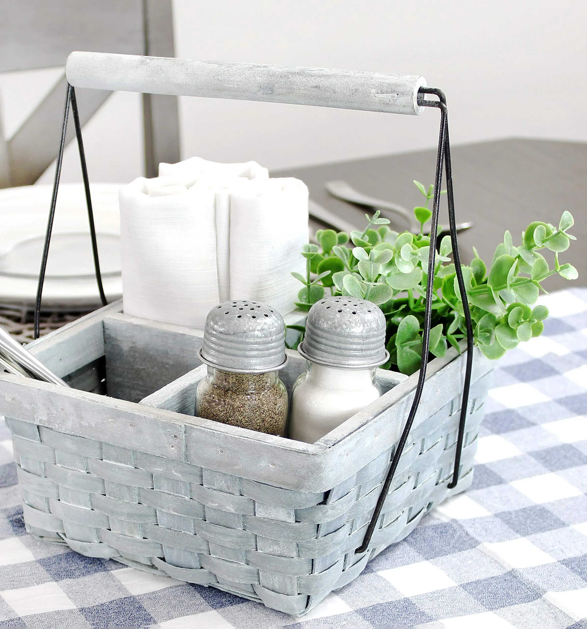 Wood Basket Caddy (Gray Washed)