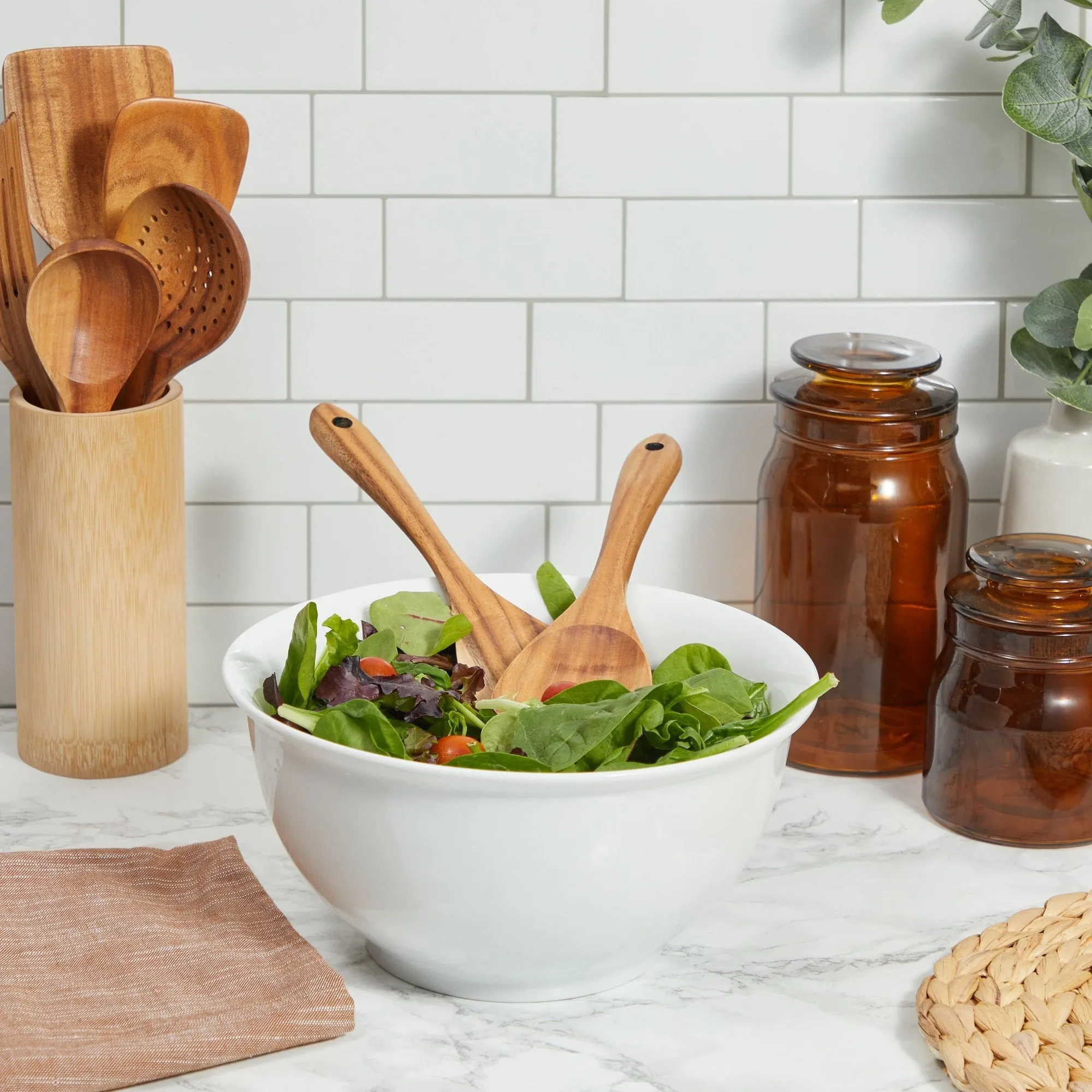 Wood Utensils Set for Cooking, 9 Piece Set Spoons and Spatulas for Kitchen
