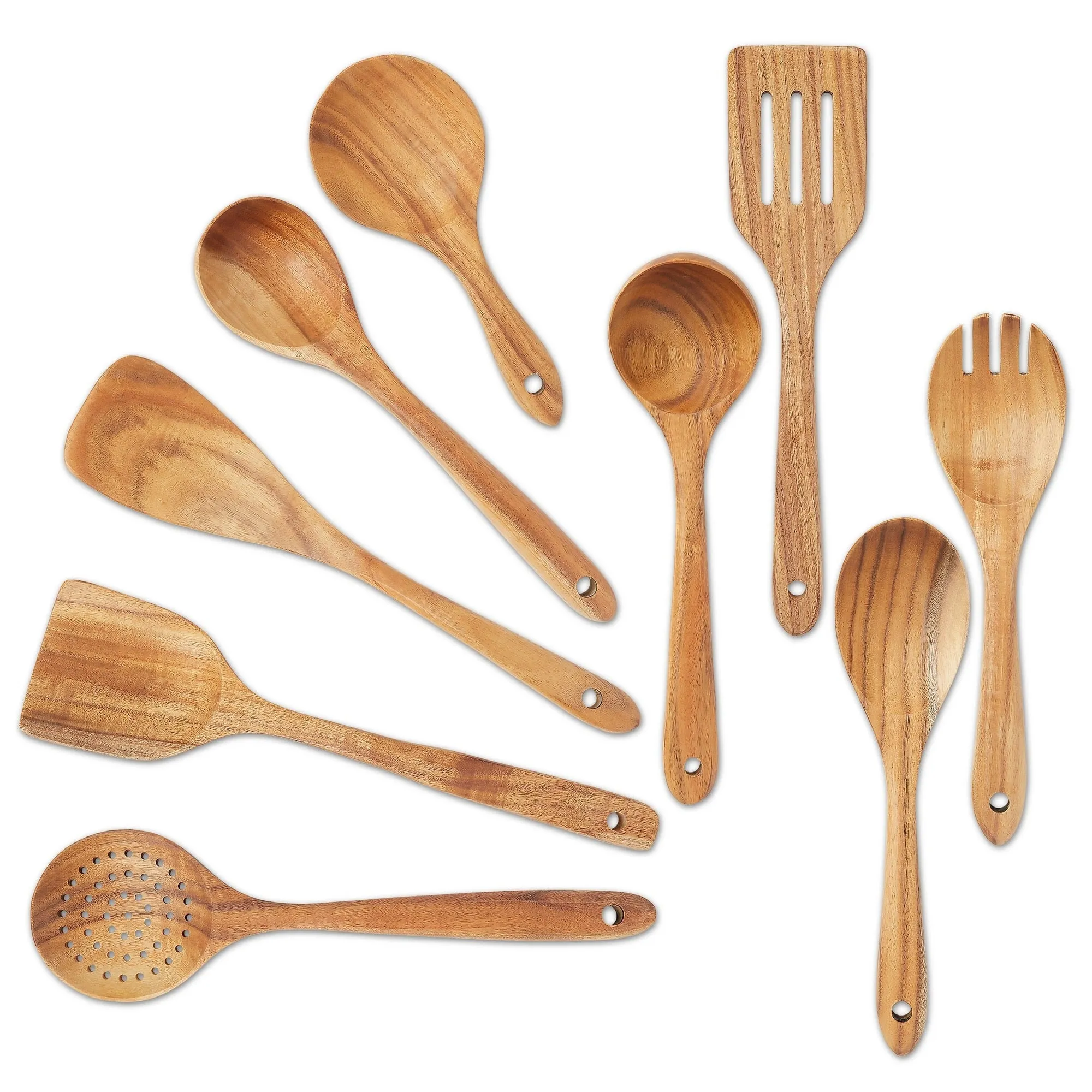 Wood Utensils Set for Cooking, 9 Piece Set Spoons and Spatulas for Kitchen
