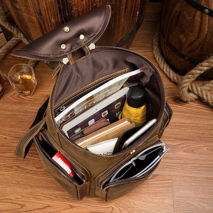 Woosir Crazy Horse Genuine Leather Mens Backpack Vintage