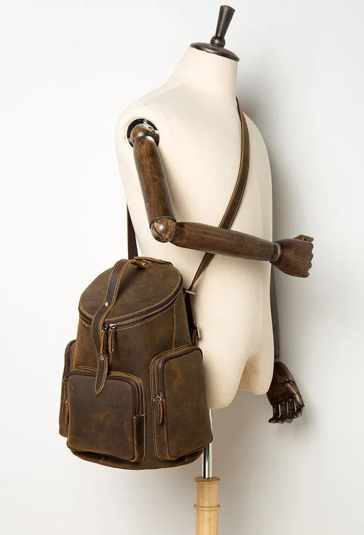 Woosir Crazy Horse Genuine Leather Mens Backpack Vintage