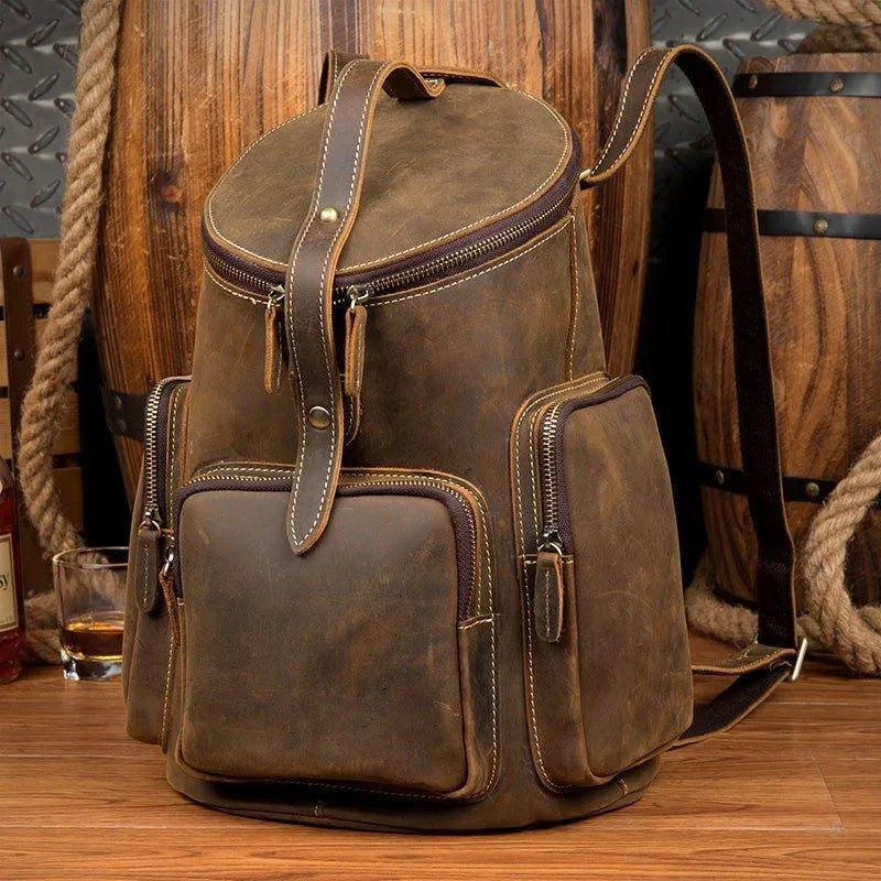 Woosir Crazy Horse Genuine Leather Mens Backpack Vintage