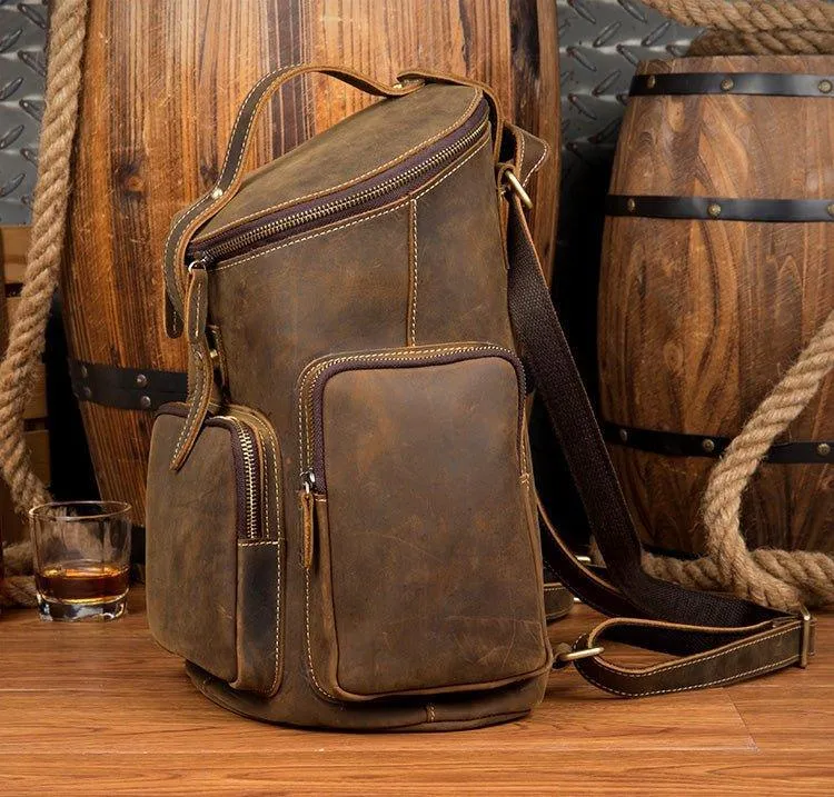 Woosir Crazy Horse Genuine Leather Mens Backpack Vintage