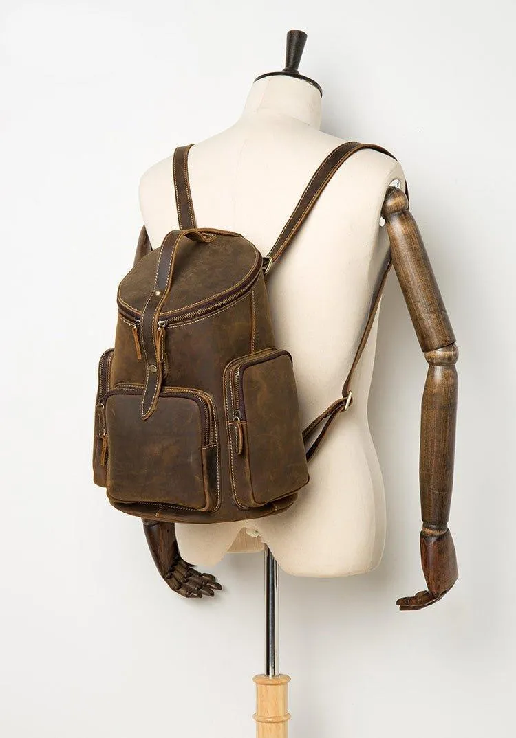 Woosir Crazy Horse Genuine Leather Mens Backpack Vintage