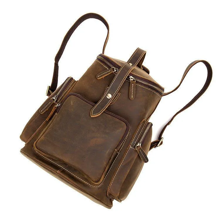 Woosir Crazy Horse Genuine Leather Mens Backpack Vintage