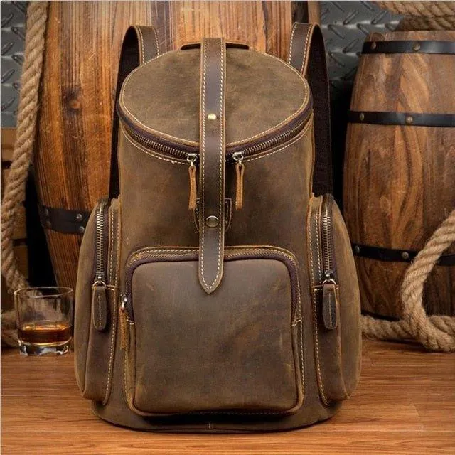 Woosir Crazy Horse Genuine Leather Mens Backpack Vintage
