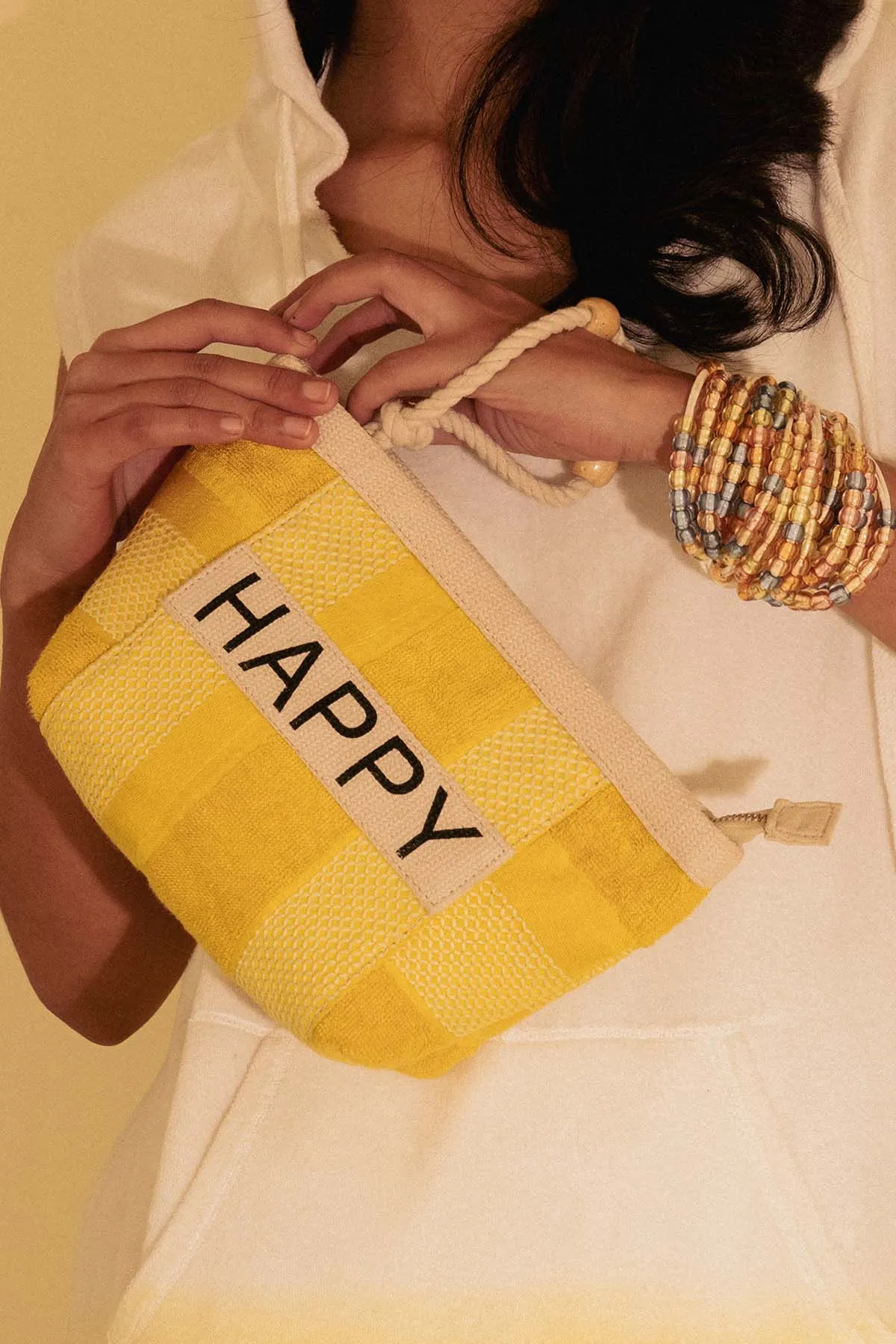 Yellow Cotton Checkered Tote Bag