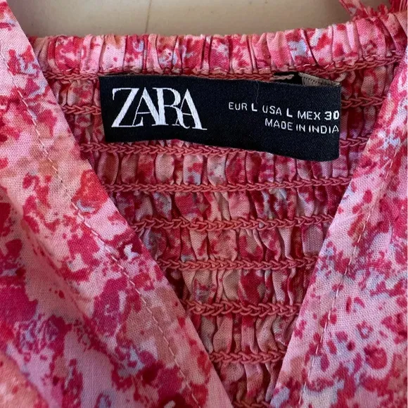 ZARA FLORAL SUMMER V NECK BACKLESS PINK LONG DRESS  SIZE L