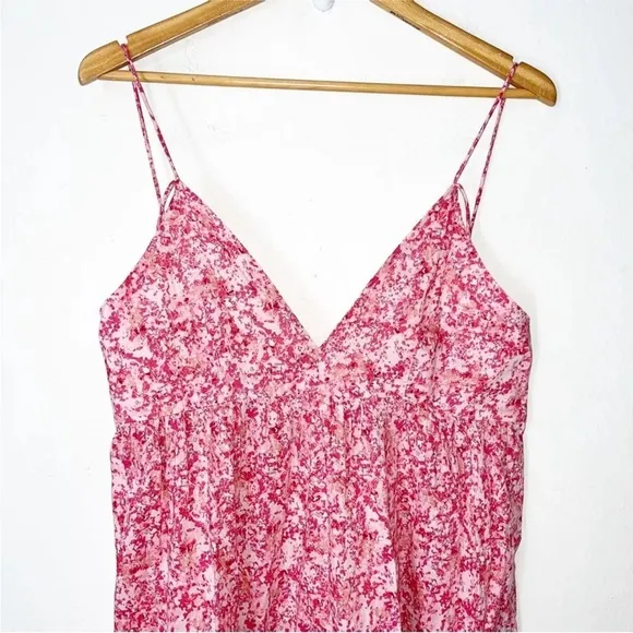ZARA FLORAL SUMMER V NECK BACKLESS PINK LONG DRESS  SIZE L