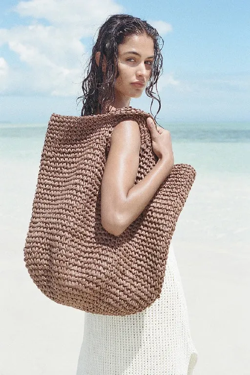 ZULU & ZEPHYR  - ROUND STRAW BAG - WALNUT