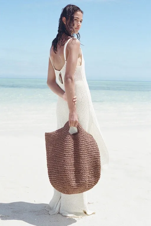 ZULU & ZEPHYR  - ROUND STRAW BAG - WALNUT