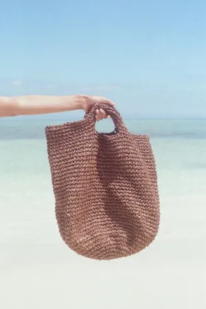 ZULU & ZEPHYR  - ROUND STRAW BAG - WALNUT